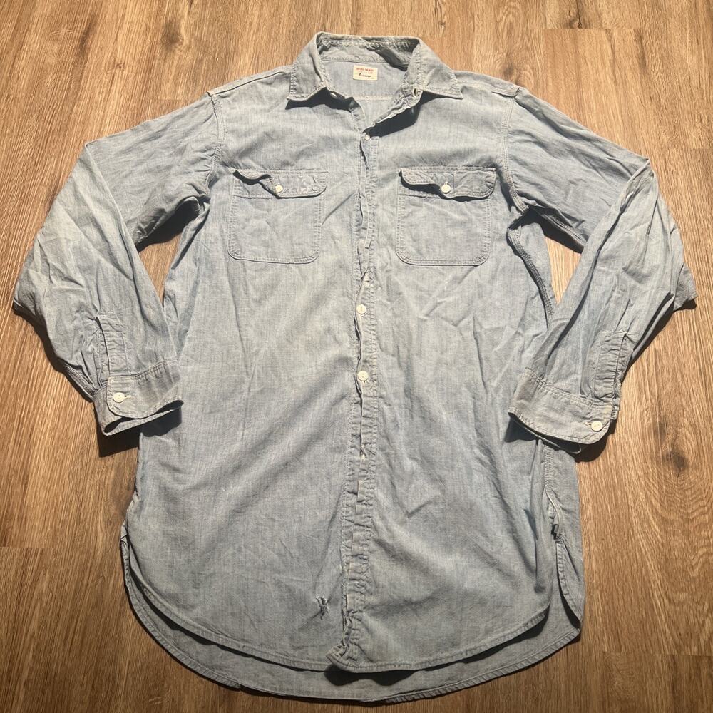 Vintage 50s Penneys Sanforized Cotton Chambray Shirt Tall L - Faded & Distressed